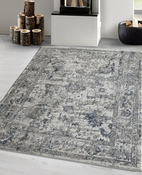 Rugslane Silver Transitional Design Botanical Silk Carpet 5.3ft X 7.7ft