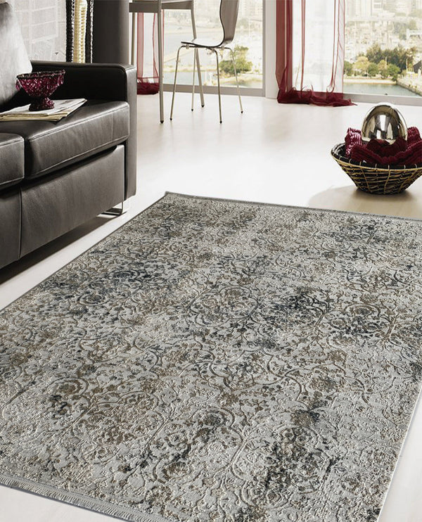 Rugslane Vegas Abstract Design Silver Grey Superior Quality Carpet 5.3 ft x 7.7 ft