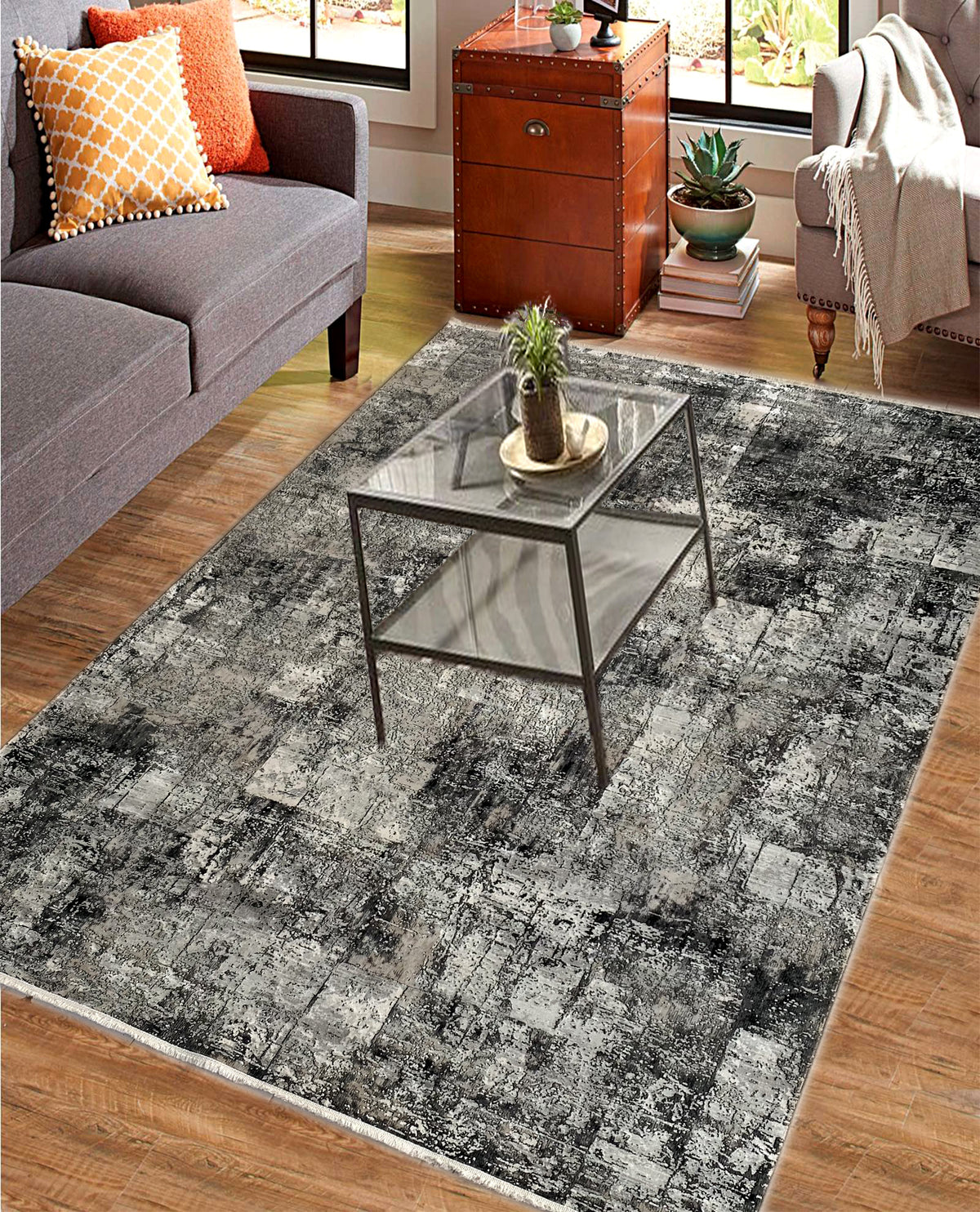 Rugslane Supreme Grey Brown  Abstract Premium Botanical Silk Carpet