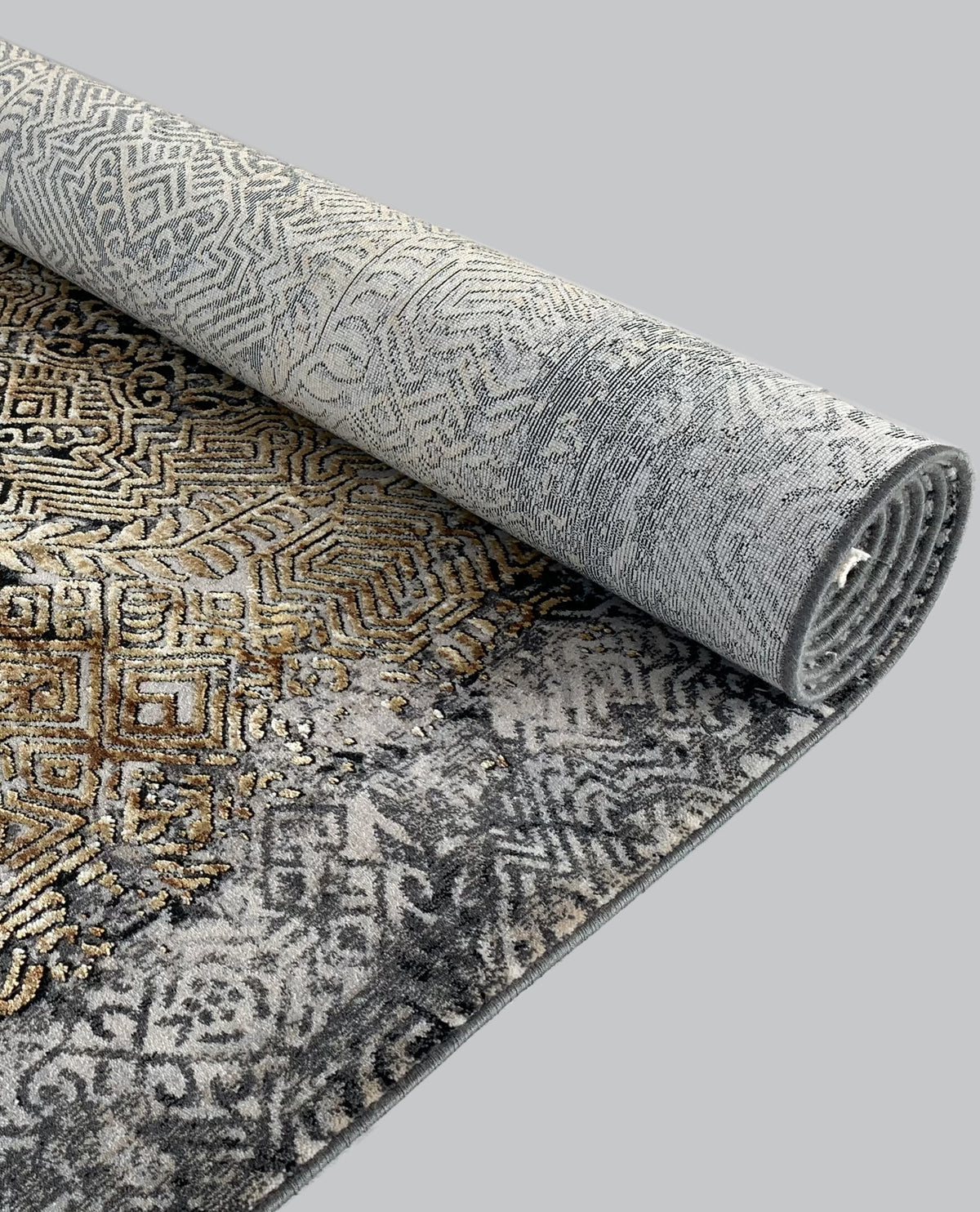 Rugslane Supreme Gold Abstract Modern Luxurious Botanical Silk Carpet 6.6ft X 9.6ft