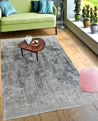 Rugslane Supreme Silver Charcoal abstract Modern Premium Botanical Silk Carpet