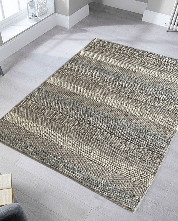 Rugslane Hand Woven Silver Beige Carpet 4.6ft X 6.6ft