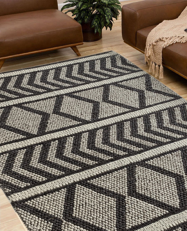 Rugslane Hand Woven Brown Beige Modern Carpet 4.8ft X 6.9ft